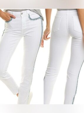 7 For All Mankind The High Waist Ankle Skinny Fringe Jeans In White 🤍
